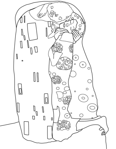 The Kiss By Gustav Klimt Coloring Page